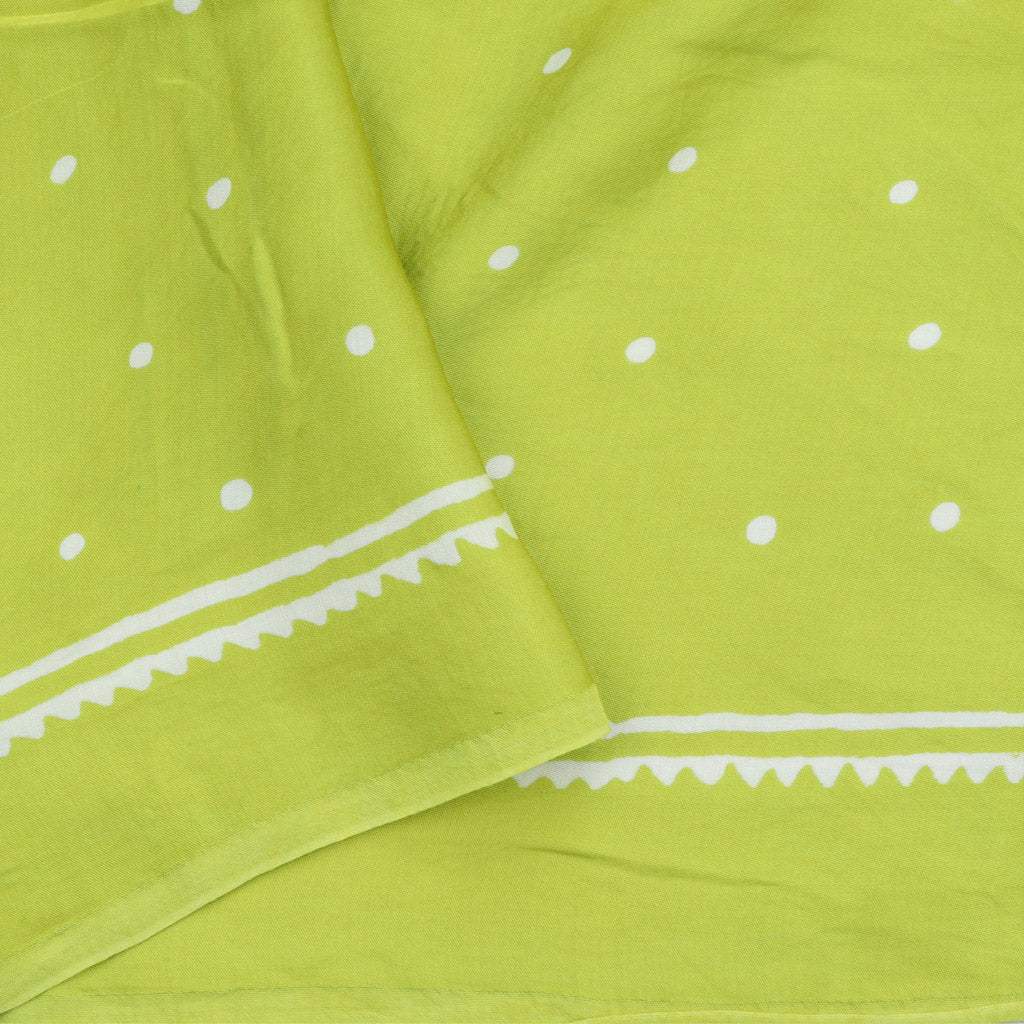 Lime Green Printed Satin Silk Saree With Chevron Pattern - Singhania's