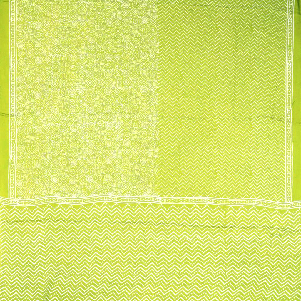 Light Neon Green Printed Satin Silk Saree - Singhania's
