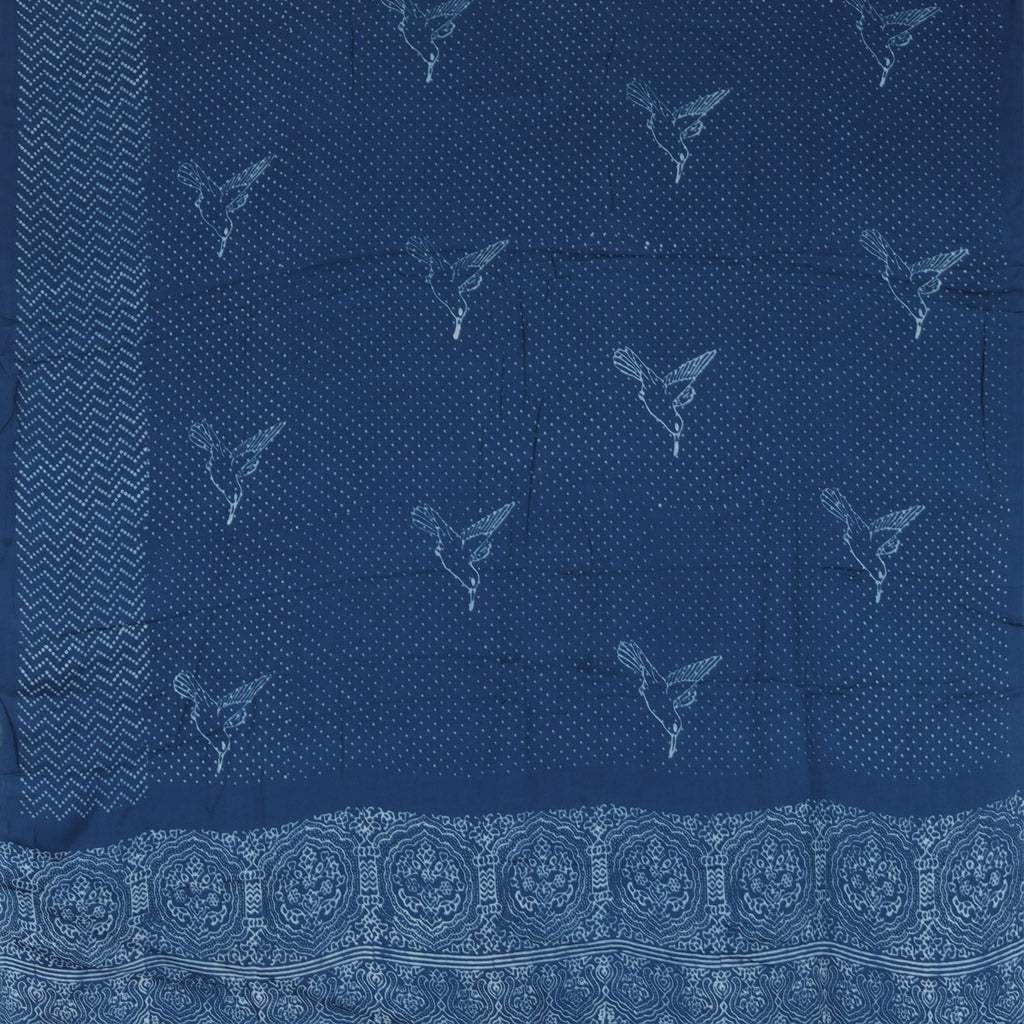 Yale Blue Printed Satin Silk Saree - Singhania's
