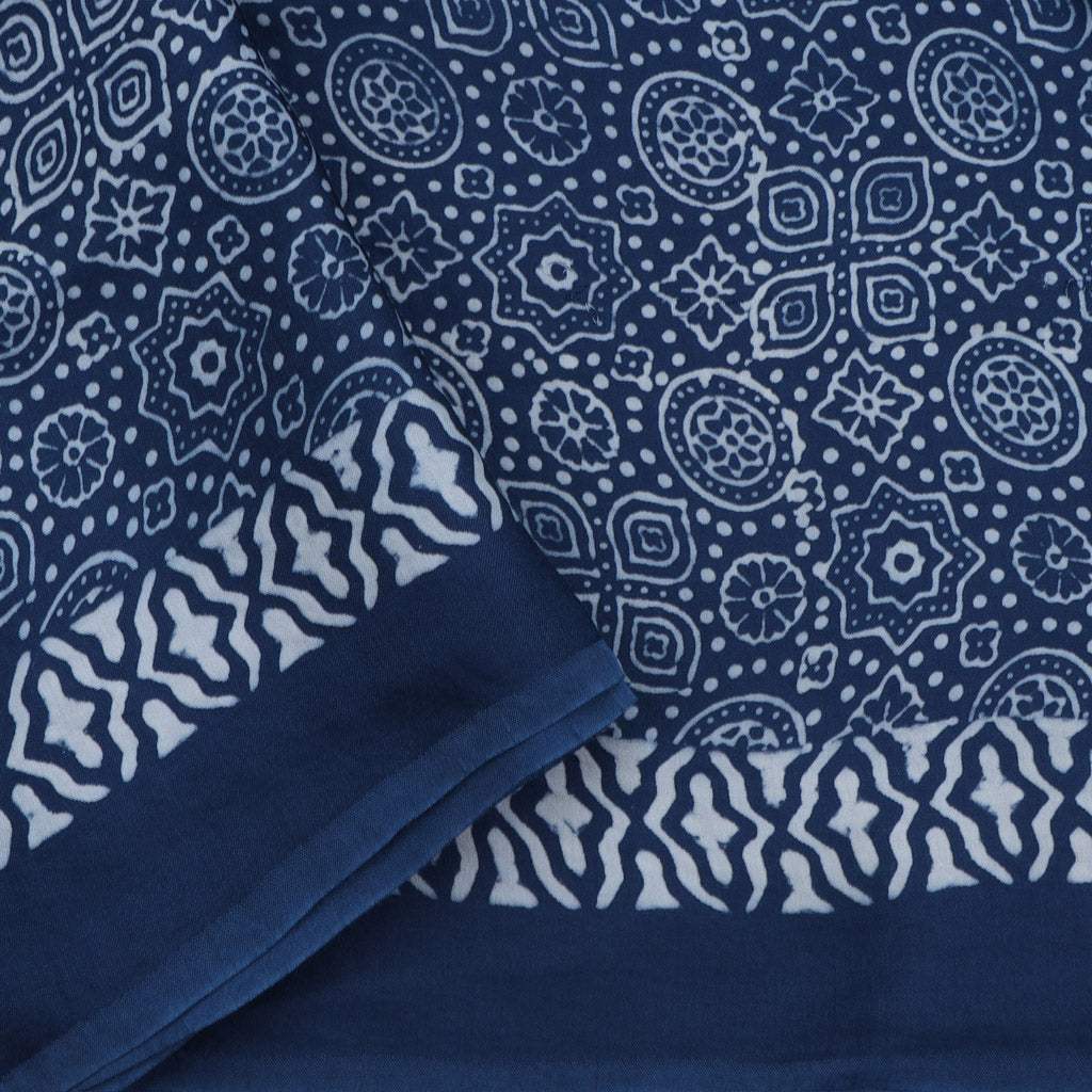 Yale Blue Printed Satin Silk Saree - Singhania's