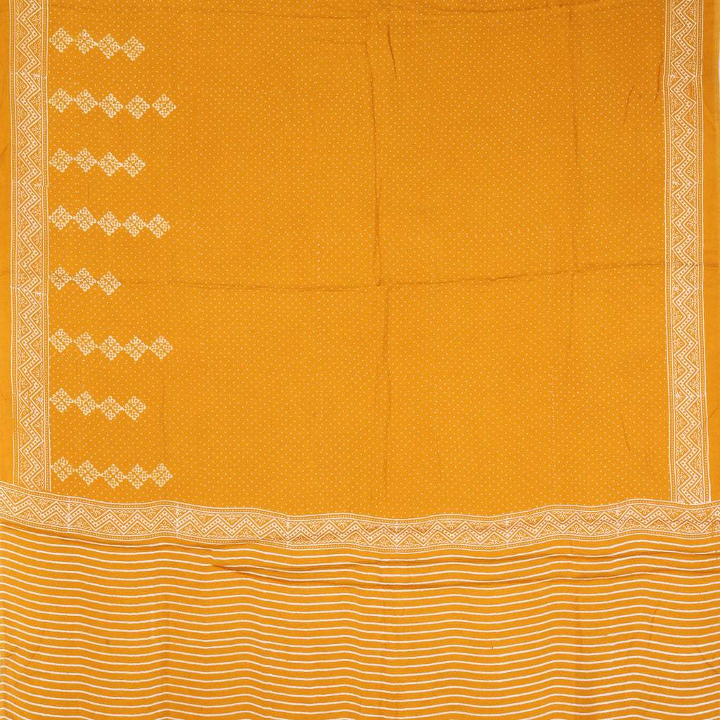 Mustard Yellow Printed Satin Silk Saree - Singhania's