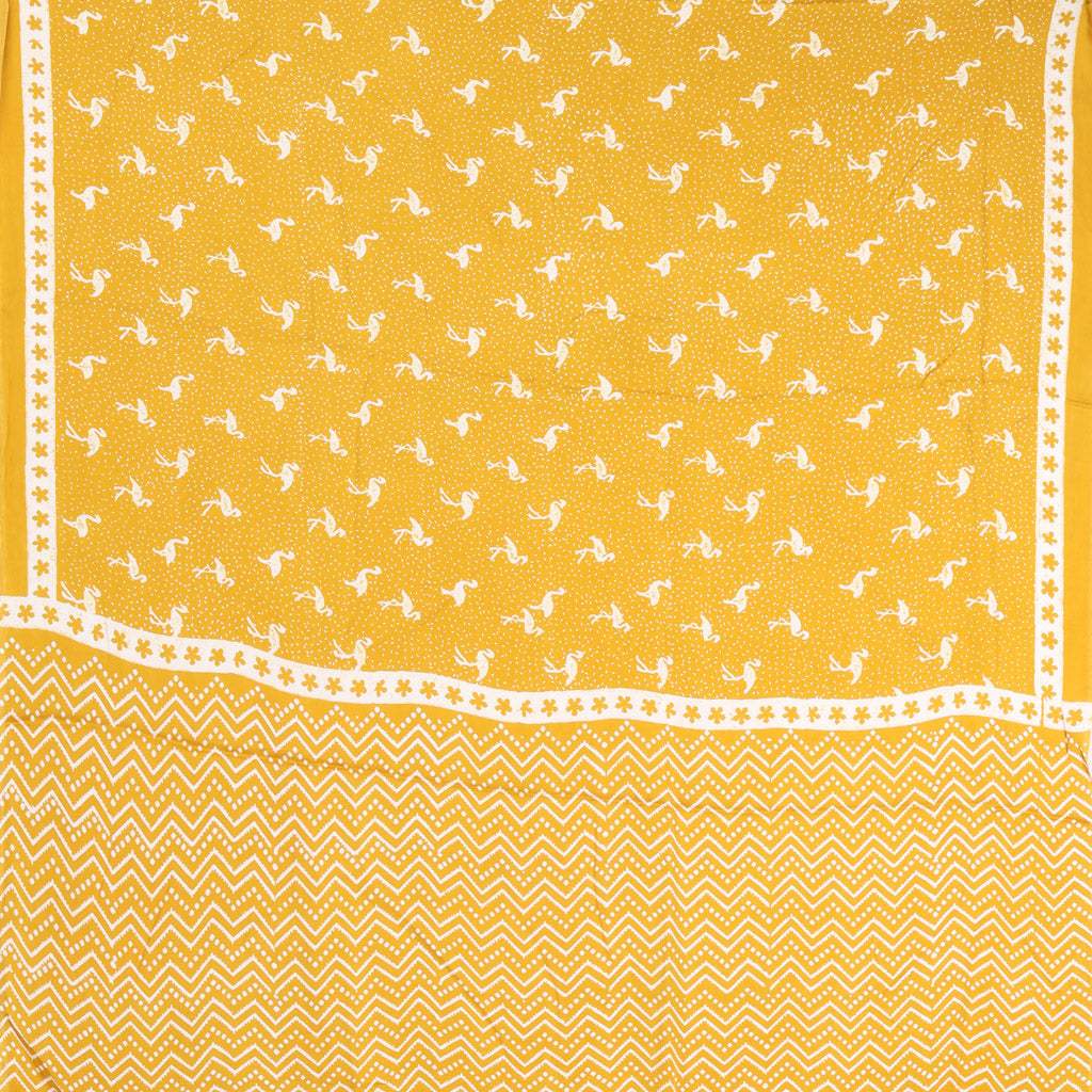 Mustard Yellow Printed Satin Silk Saree - Singhania's