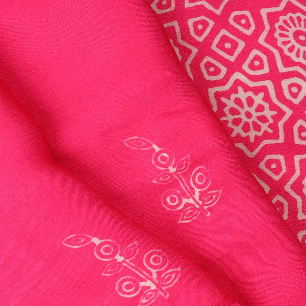 Bright Pink Printed Satin Silk Saree - Singhania's