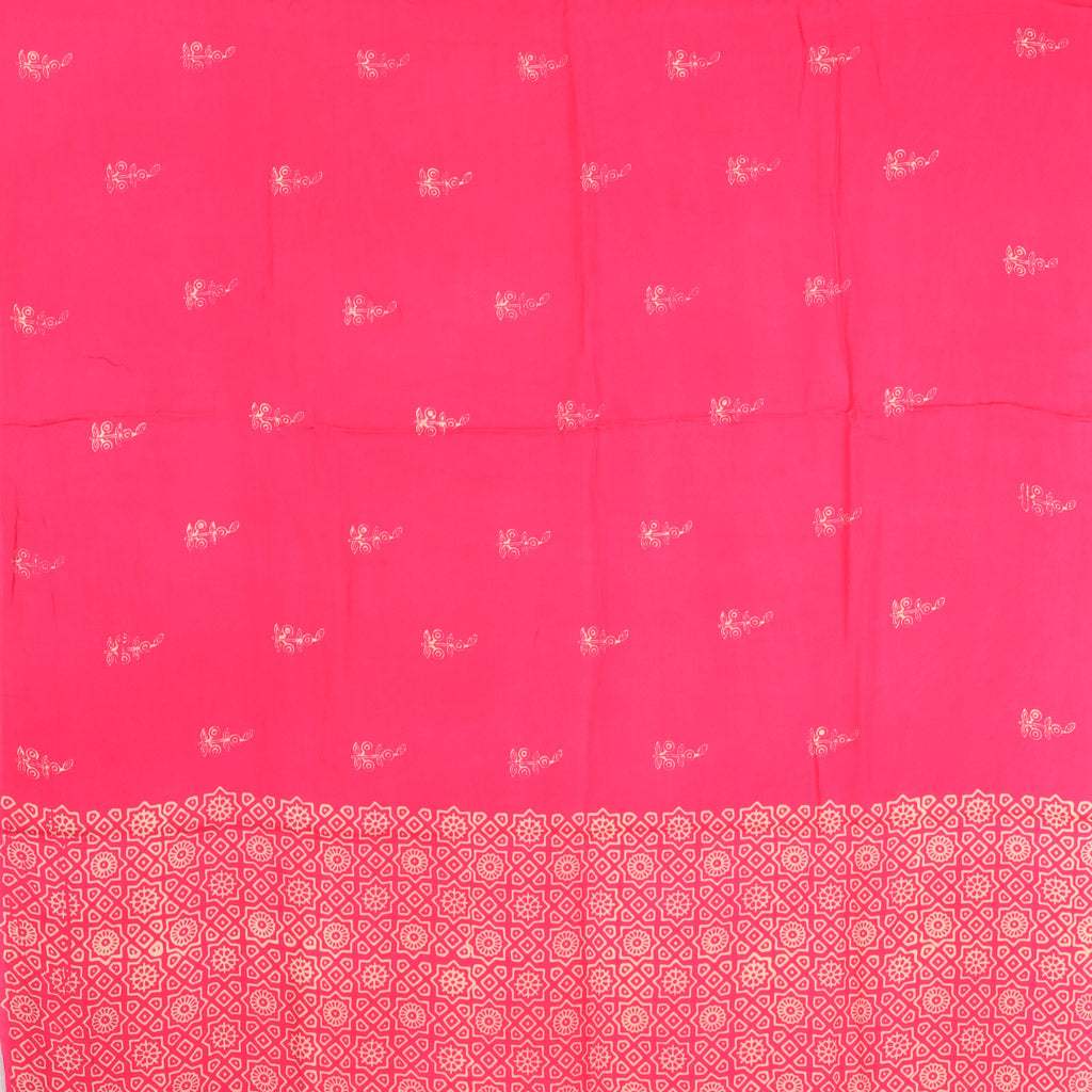 Bright Pink Printed Satin Silk Saree - Singhania's