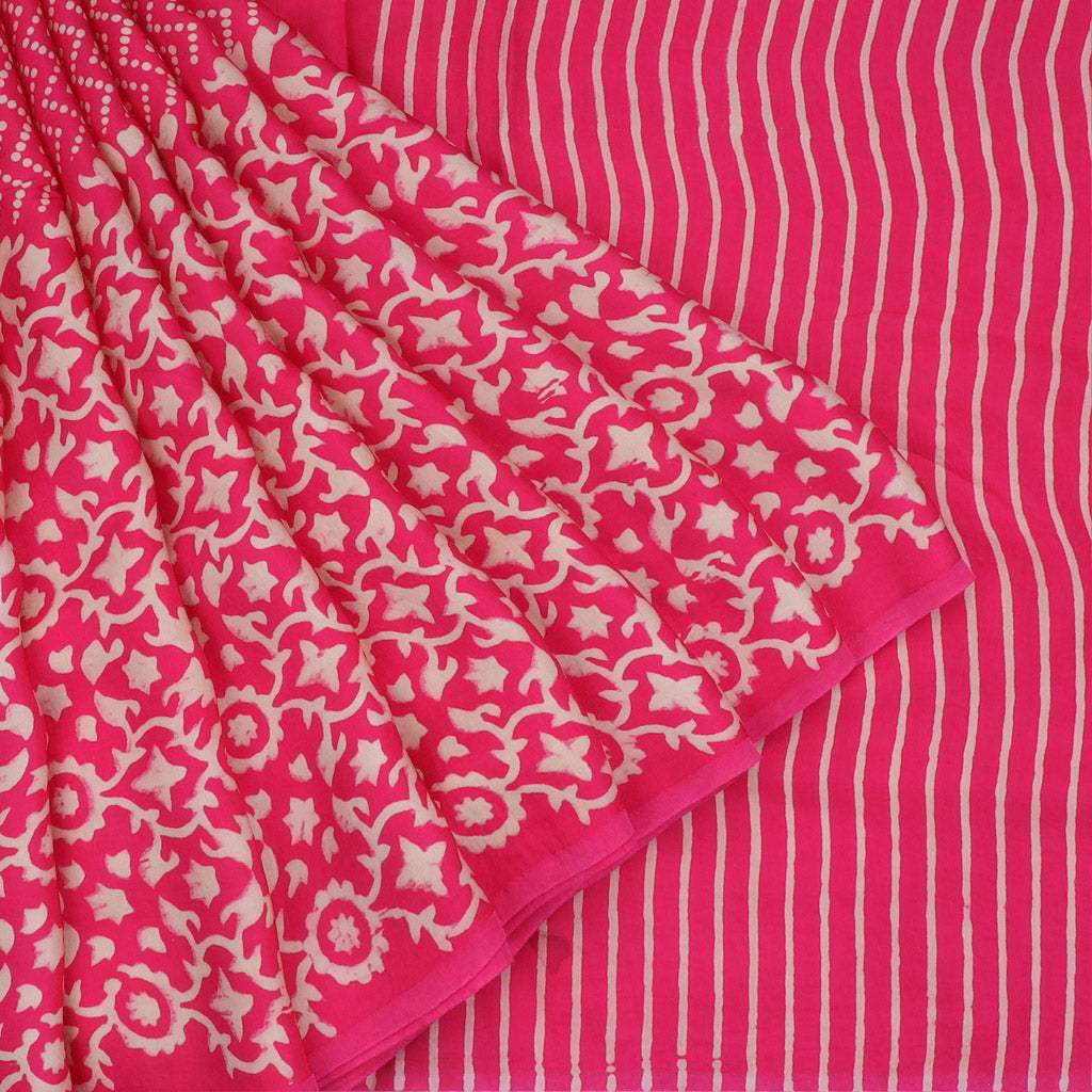 Pink Printed Satin Silk Saree - Singhania's