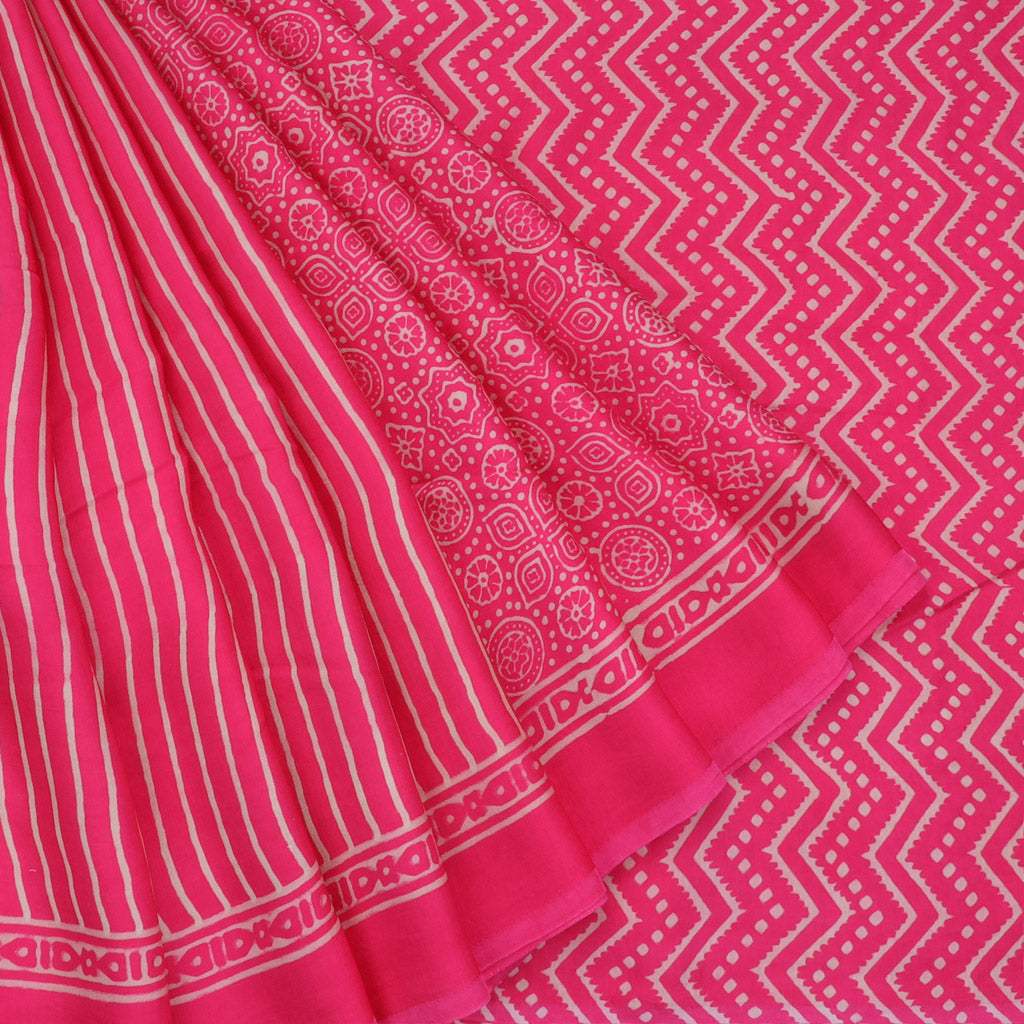 Pink Printed Satin Silk Saree - Singhania's