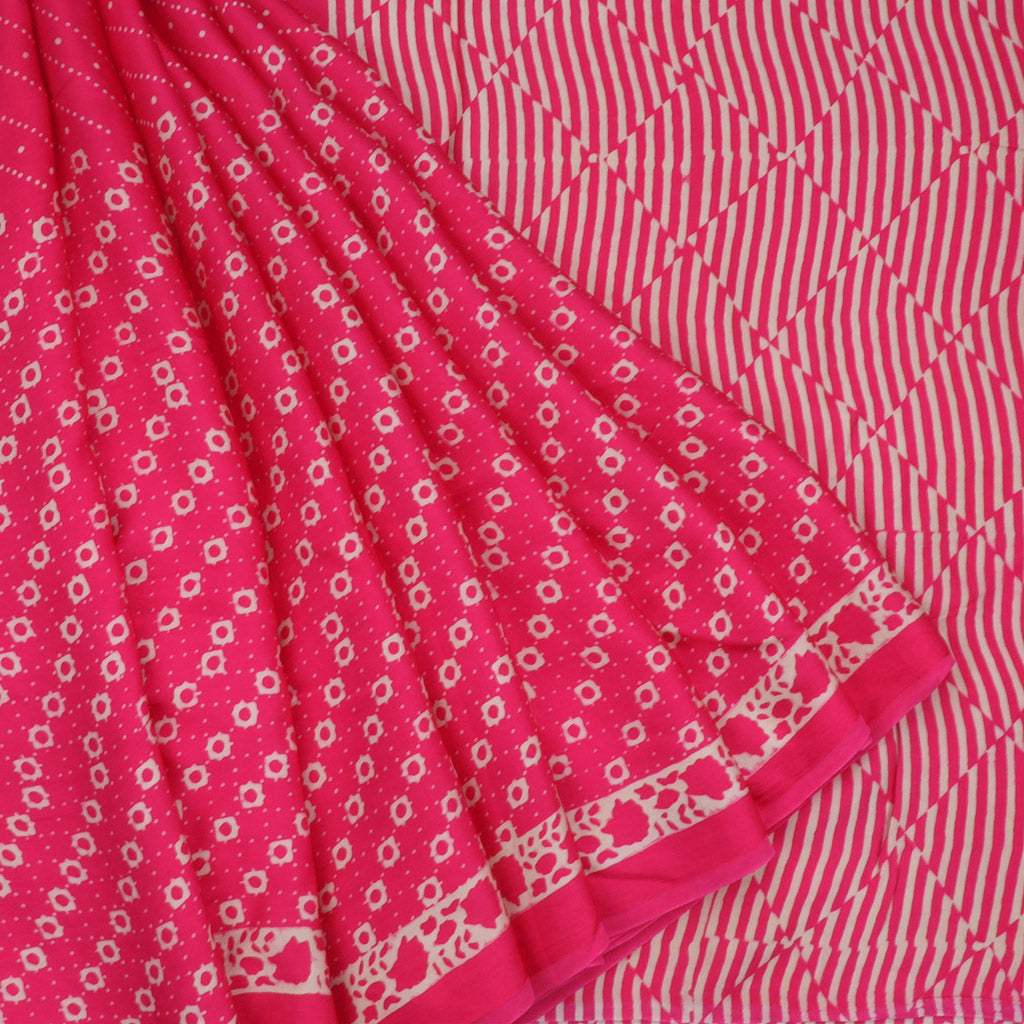 Vibrant Pink Printed Satin Silk Saree - Singhania's