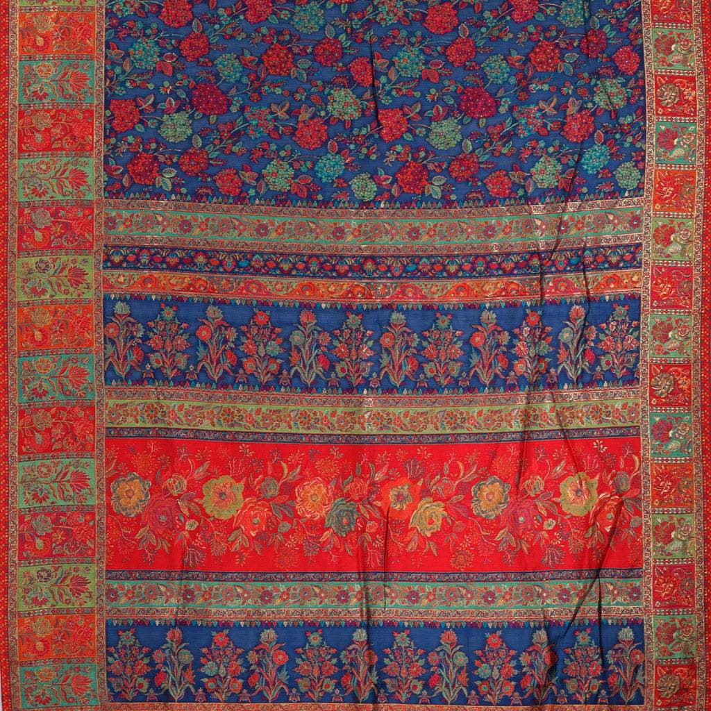 Dark Blue Kani Silk Handloom Saree - Singhania's