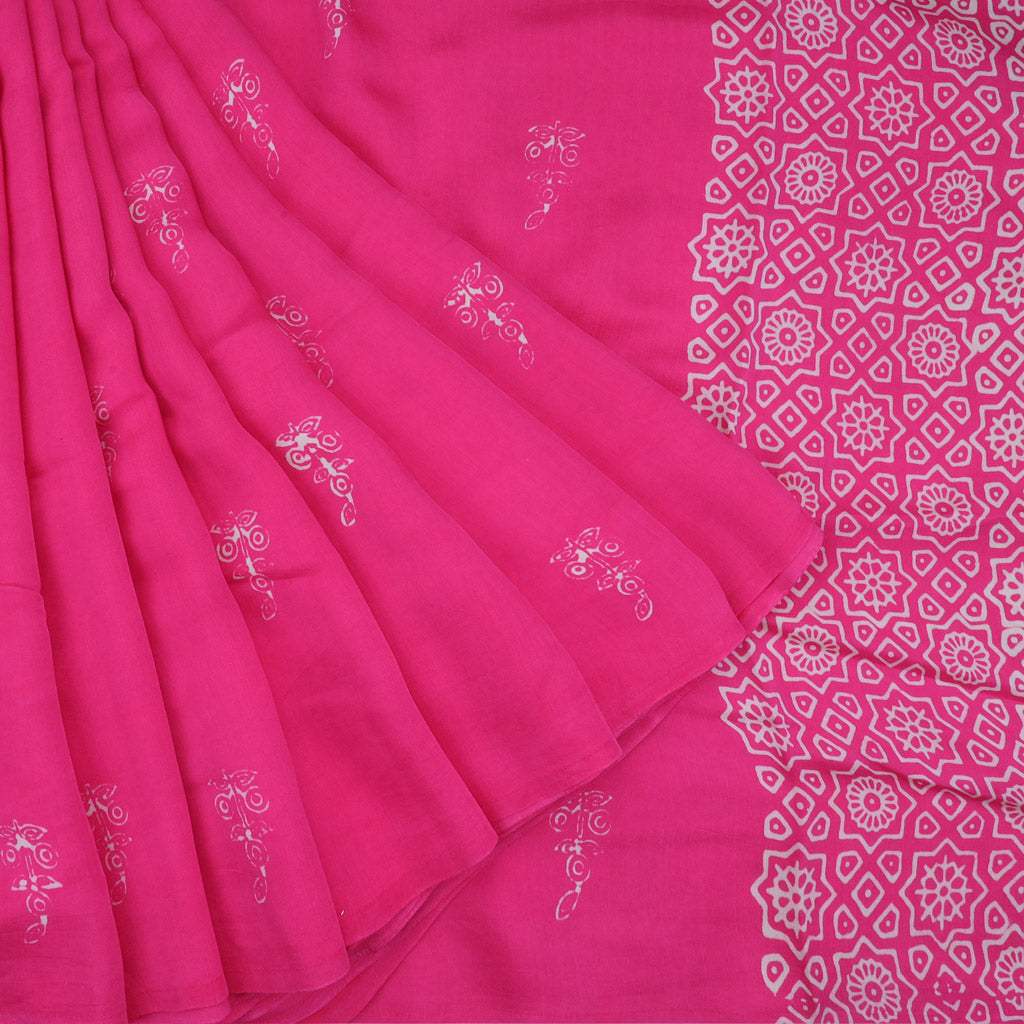Bright Pink Printed Modal Satin Silk Saree - Singhania's