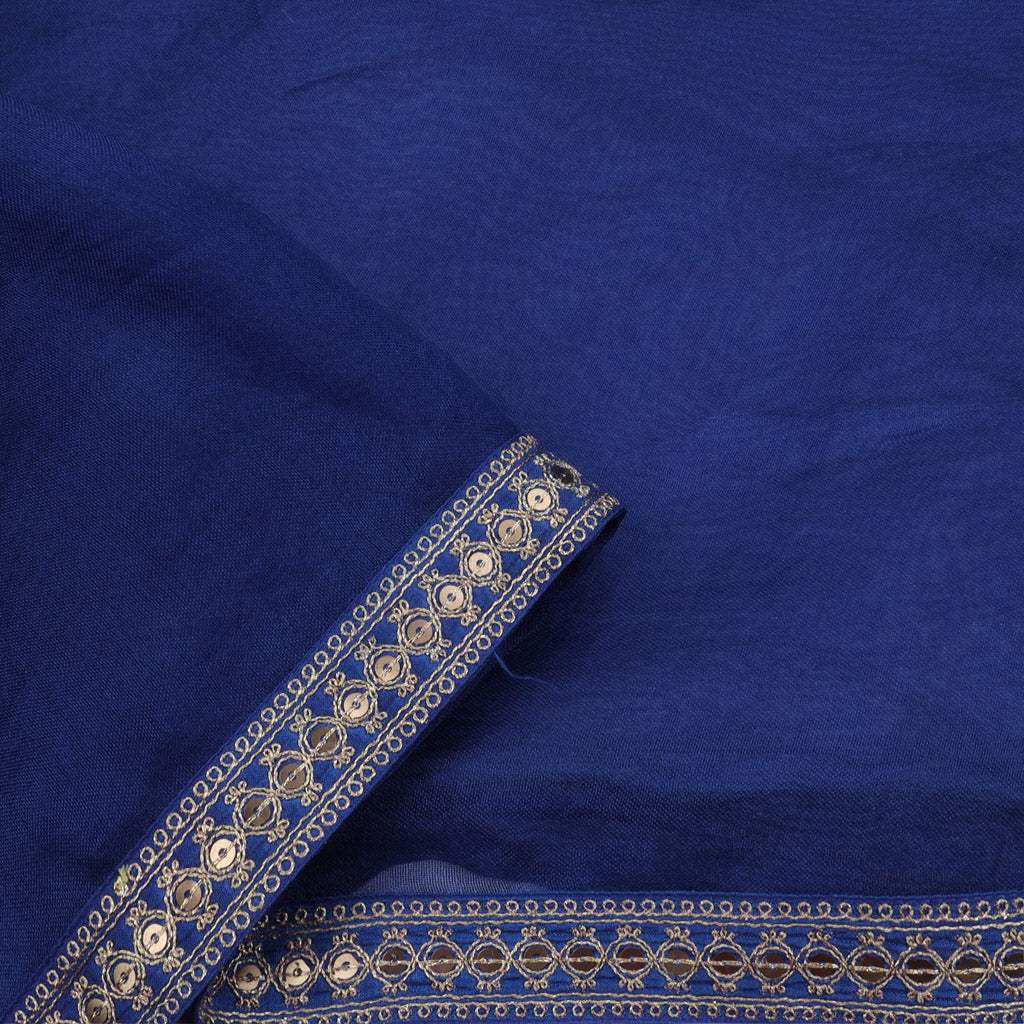 Dark Blue Organza Saree With Velvet Applique - Singhania's