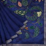 Dark Blue Organza Saree With Velvet Applique - Singhania's