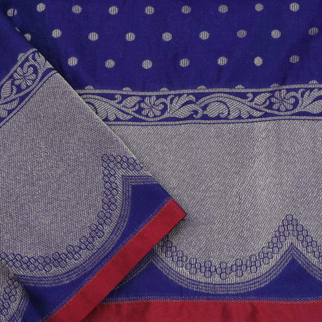 Dark Violet Banarasi Silk Saree With Floral Motifs - Singhania's