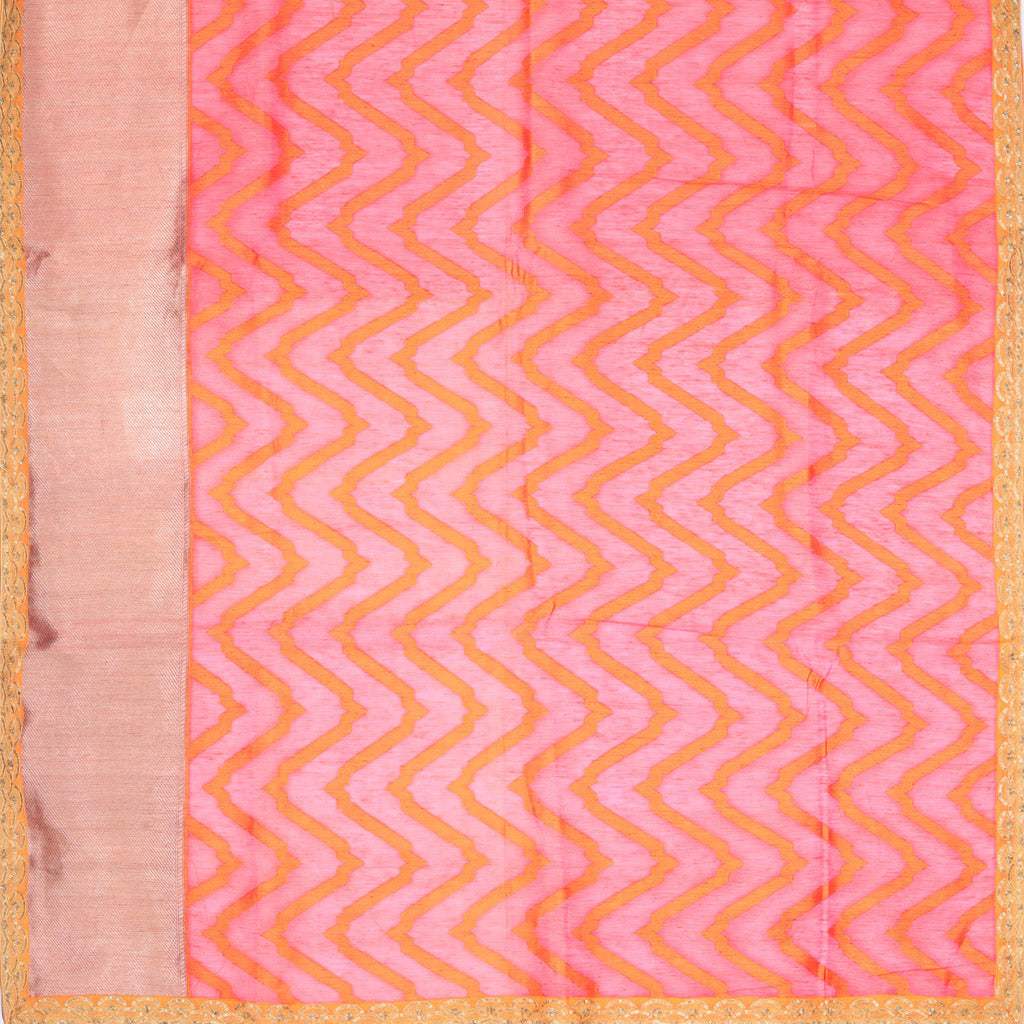 Bright Pink Printed Linen Saree With Sequin Embroidery - Singhania's
