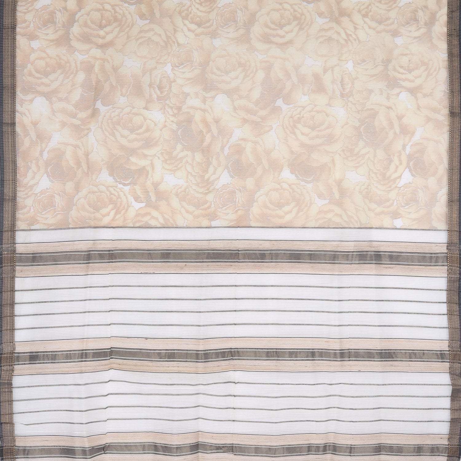 Pastel Brown Cotton Saree With Floral Printed Motifs - Singhania's