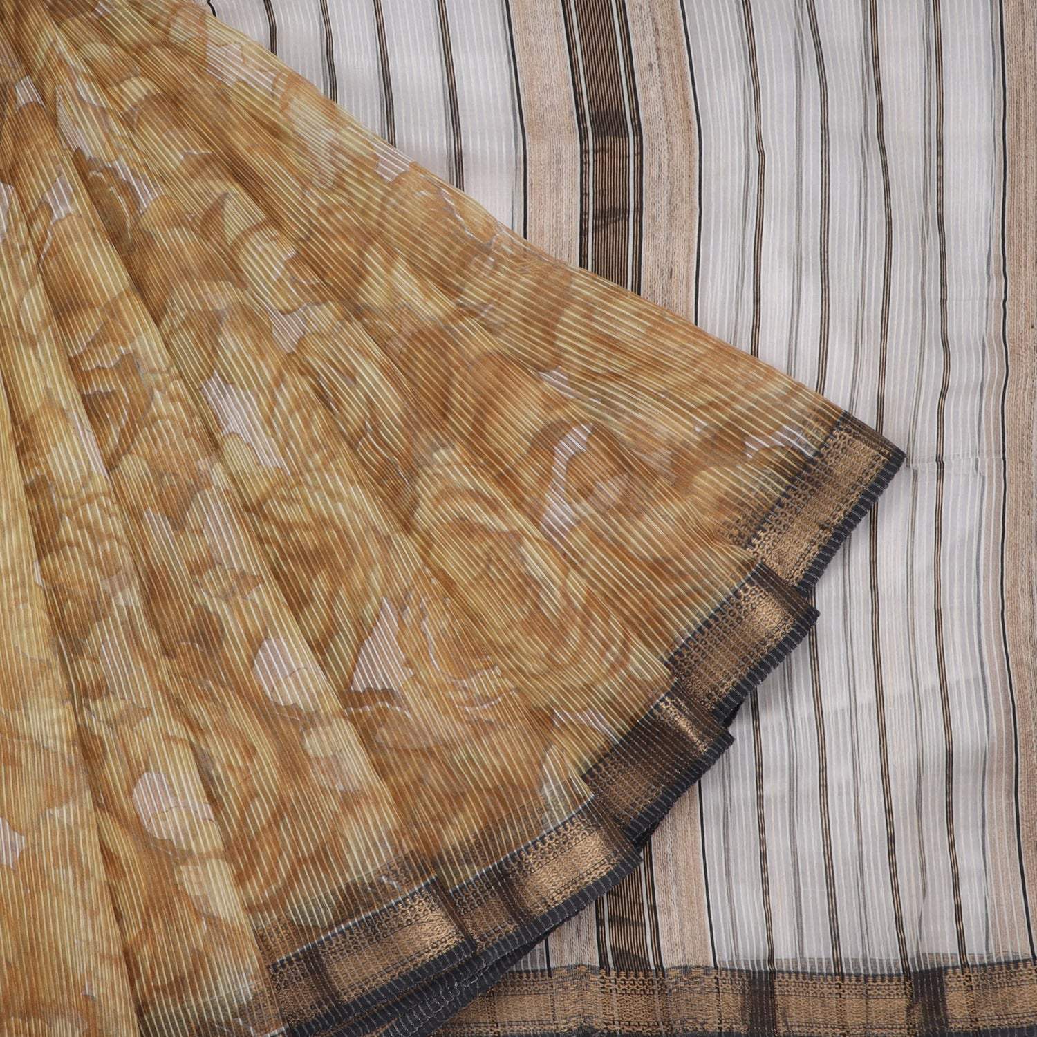 Pastel Brown Cotton Saree With Floral Printed Motifs - Singhania's