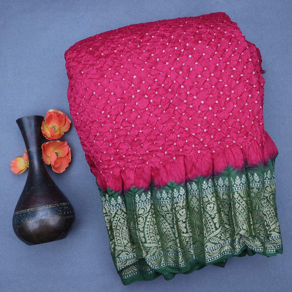 Rani Pink Bandhani Kanjivaram Silk Saree - Singhania's