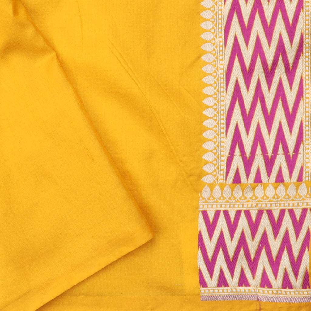 Bright Yellow Banarasi Silk Handloom Saree With Floral Motifs - Singhania's