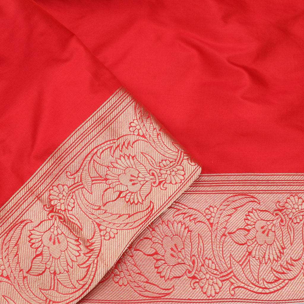 Bright Red Banarasi Silk Handloom Saree - Singhania's
