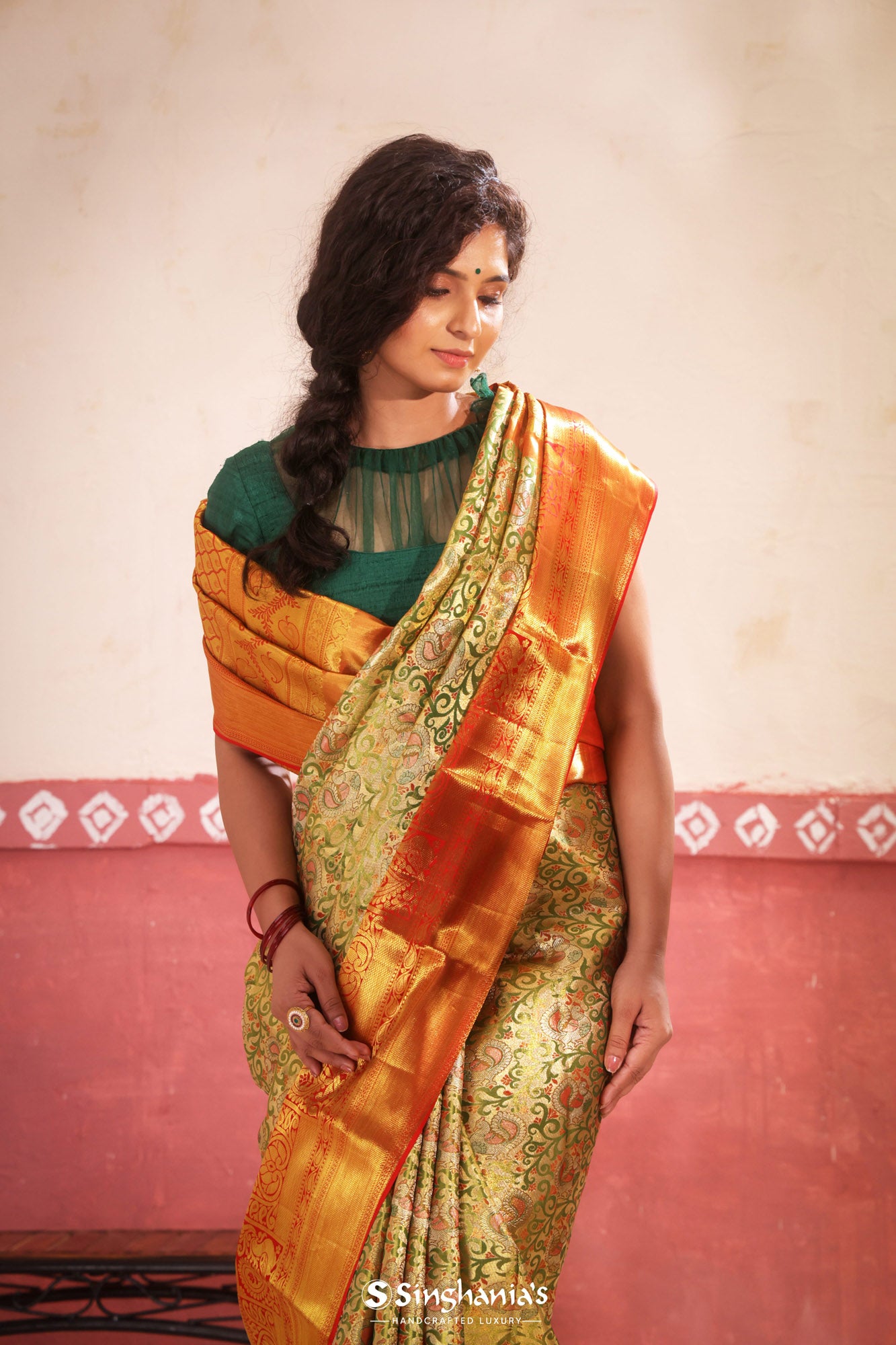 Silk Saree in Trombone Yellow colour for Party