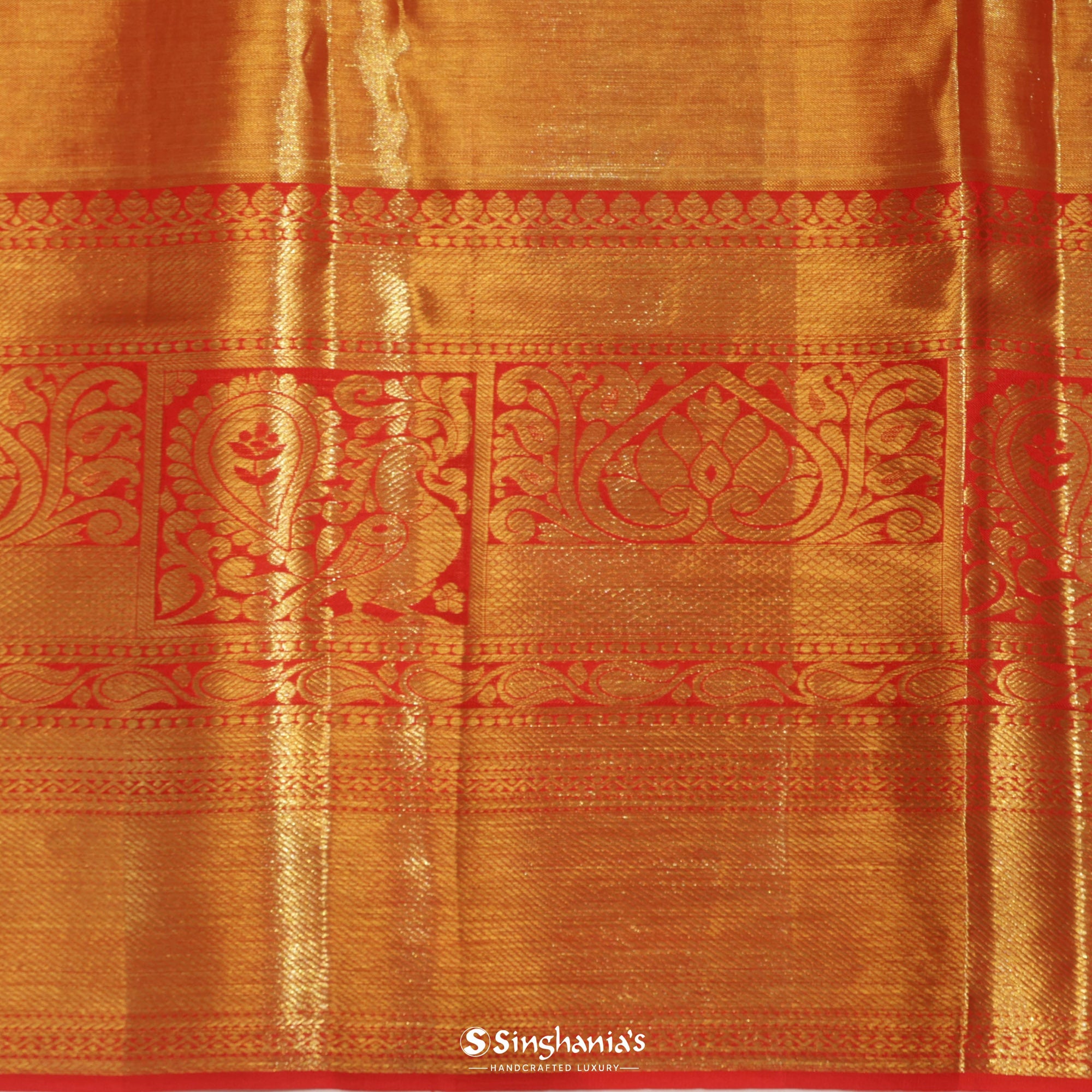 Olive Green Tissue Kanjivaram Silk Saree With Floral And Mayil Jaal Design