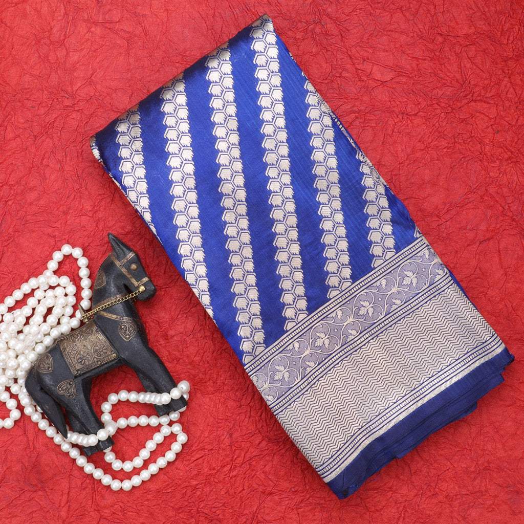 Cobalt Blue Banarasi Silk Handloom Saree - Singhania's