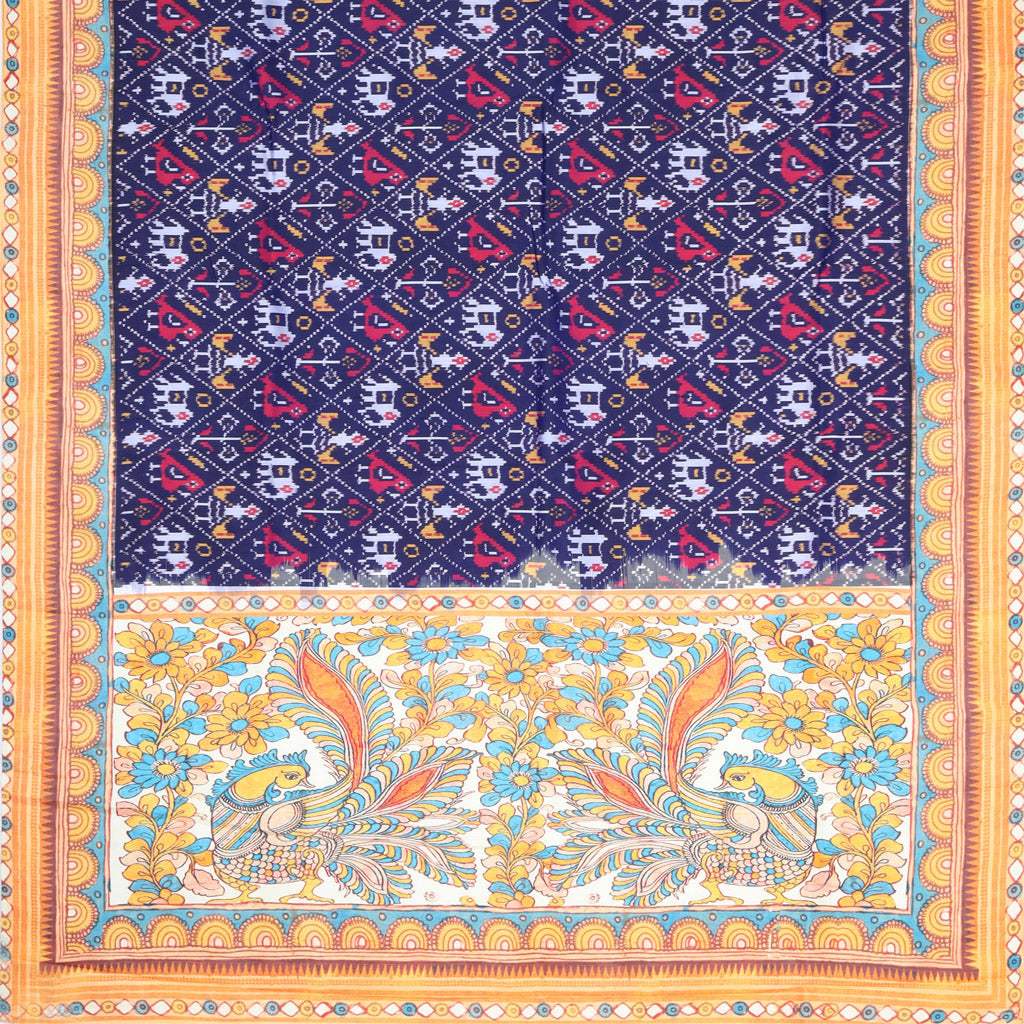 Blue Violet Printed Satin Silk Saree - Singhania's
