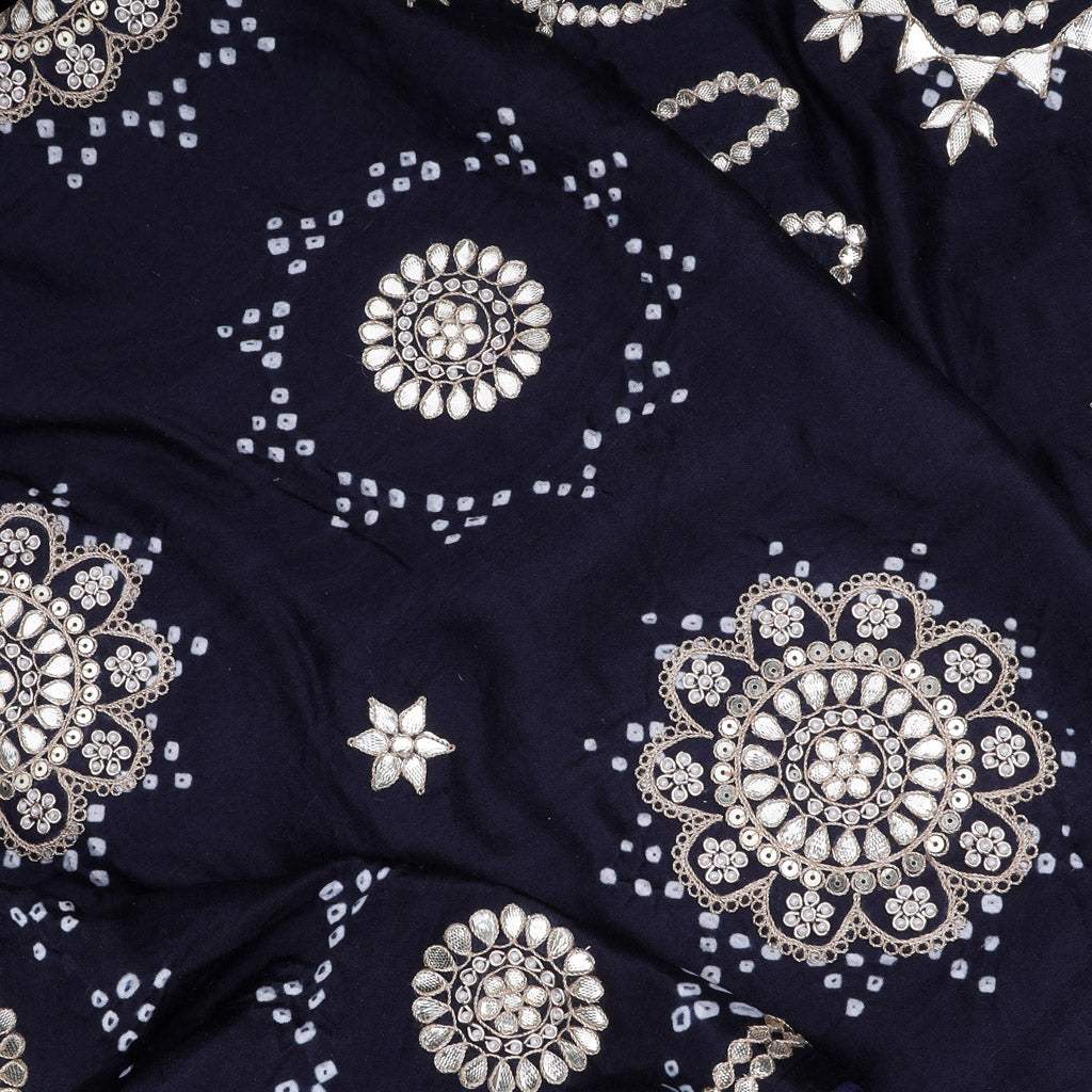 Dark Blue Bandhani Print Satin Silk Saree With Gota Pati Embroidery - Singhania's