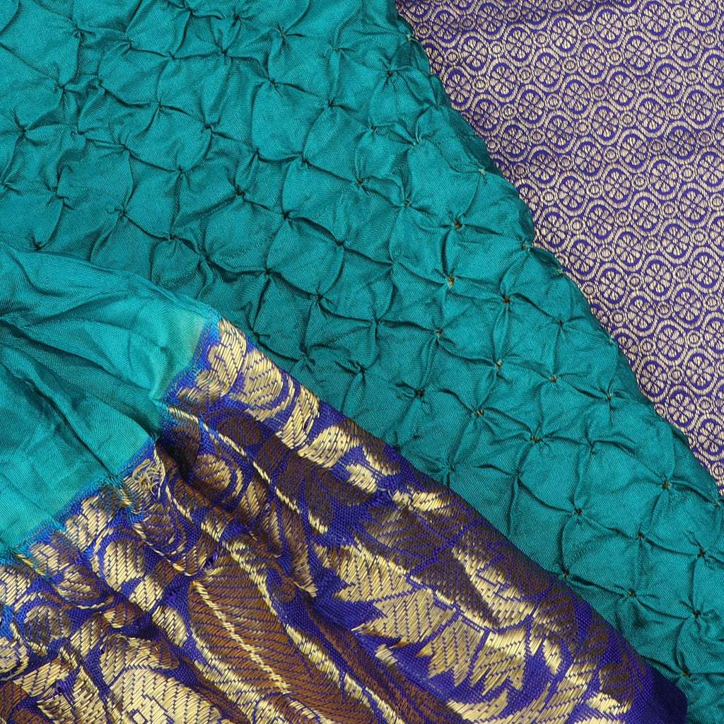 Dark Turquoise Kanjivaram Bandhani Silk Handloom Saree - Singhania's
