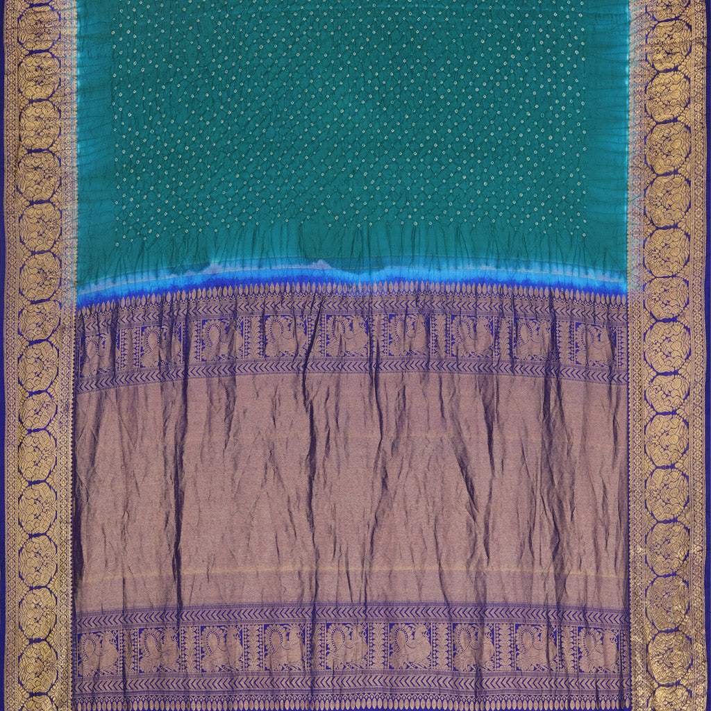 Teal Blue Kanjivaram Bandhani Silk Handloom Saree - Singhania's