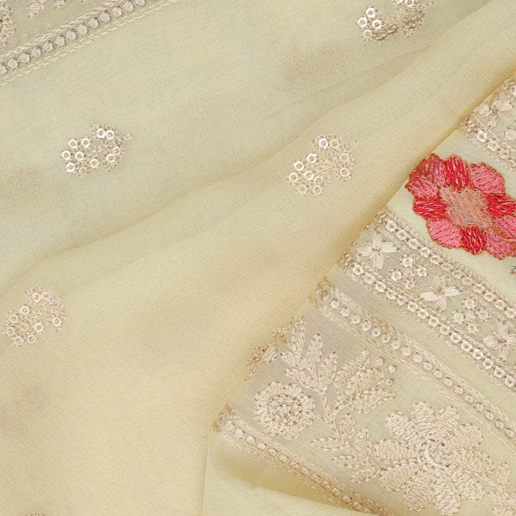 Pastel Cream Georgette Saree With Embroidery - Singhania's