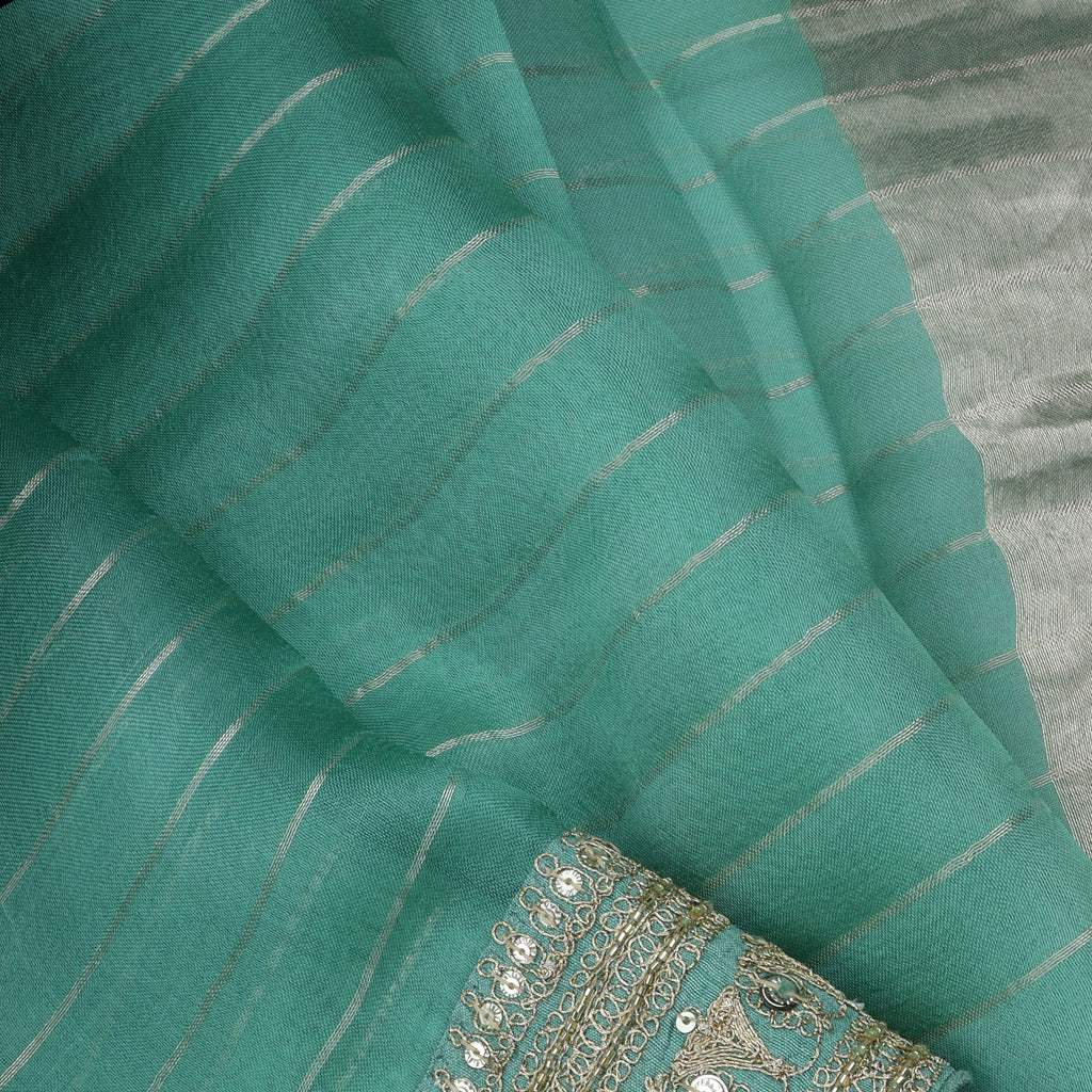 Turquoise Blue Organza Saree With Embroidery - Singhania's