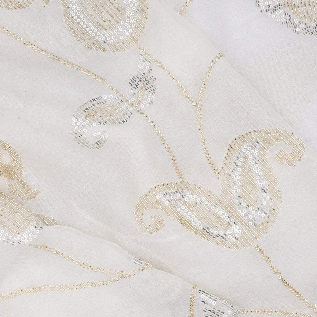 White Georgette Saree With Embroidery - Singhania's