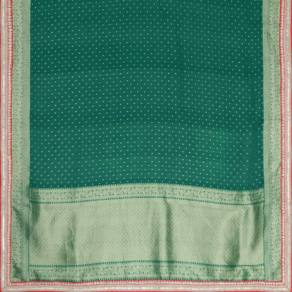 Forest Green Organza Saree With Embroidery - Singhania's