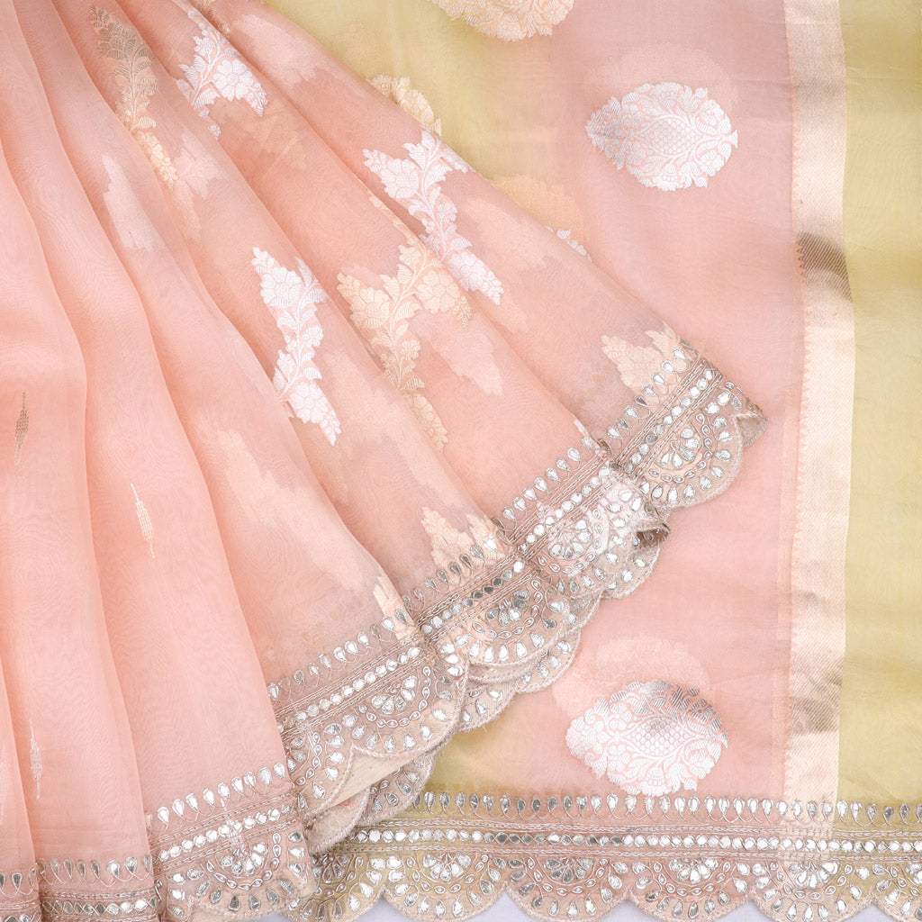Pastel Peach Organza Saree With Embroidery - Singhania's