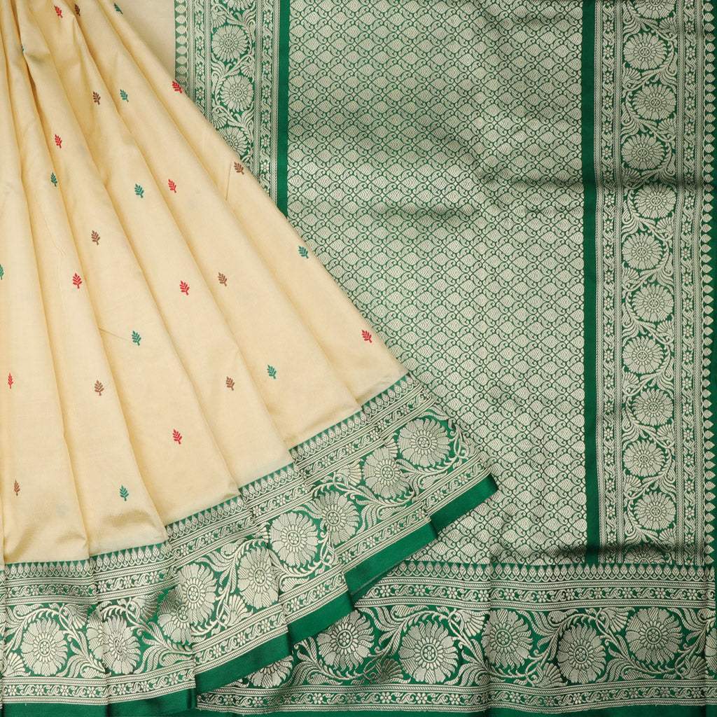 Pastel Cream Banarasi Handloom Silk Saree - Singhania's