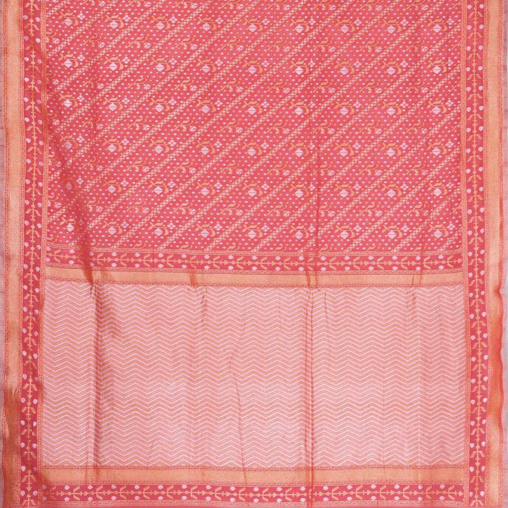 Vibrant Red Banarasi Cotton Handloom Saree With Floral Buttis In Diagonal Pattern - Singhania's