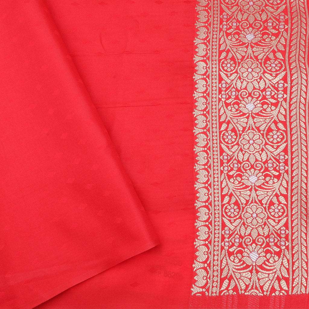 Bright Red Silk Saree With Floral Buttis - Singhania's