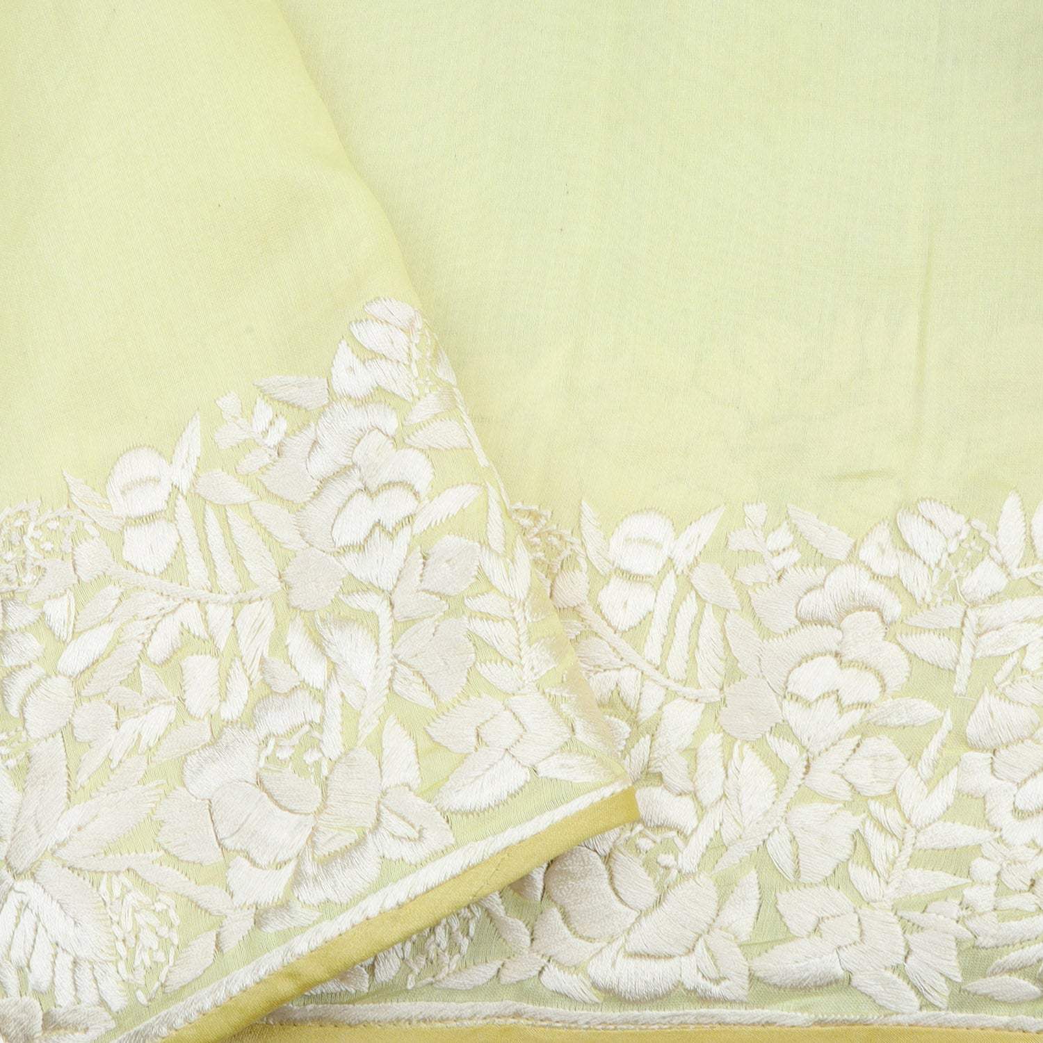 Pastel Yellow Floral Print Georgette Saree With Parsi Embroidery - Singhania's