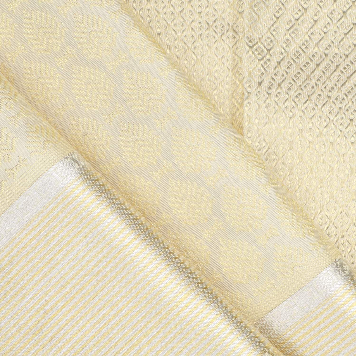 Pastel Cream Kanjivaram Silk Saree With Tiny Floral Buttis - Singhania's
