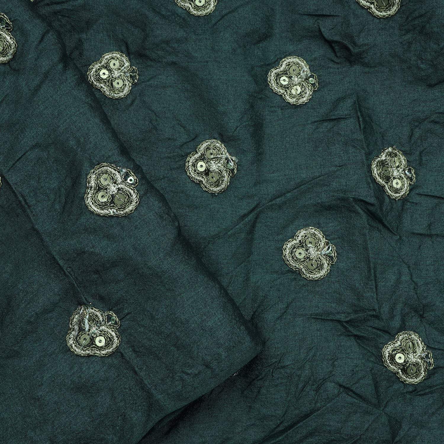 Forest Green Printed Bandhani Silk Saree With Embroidery - Singhania's