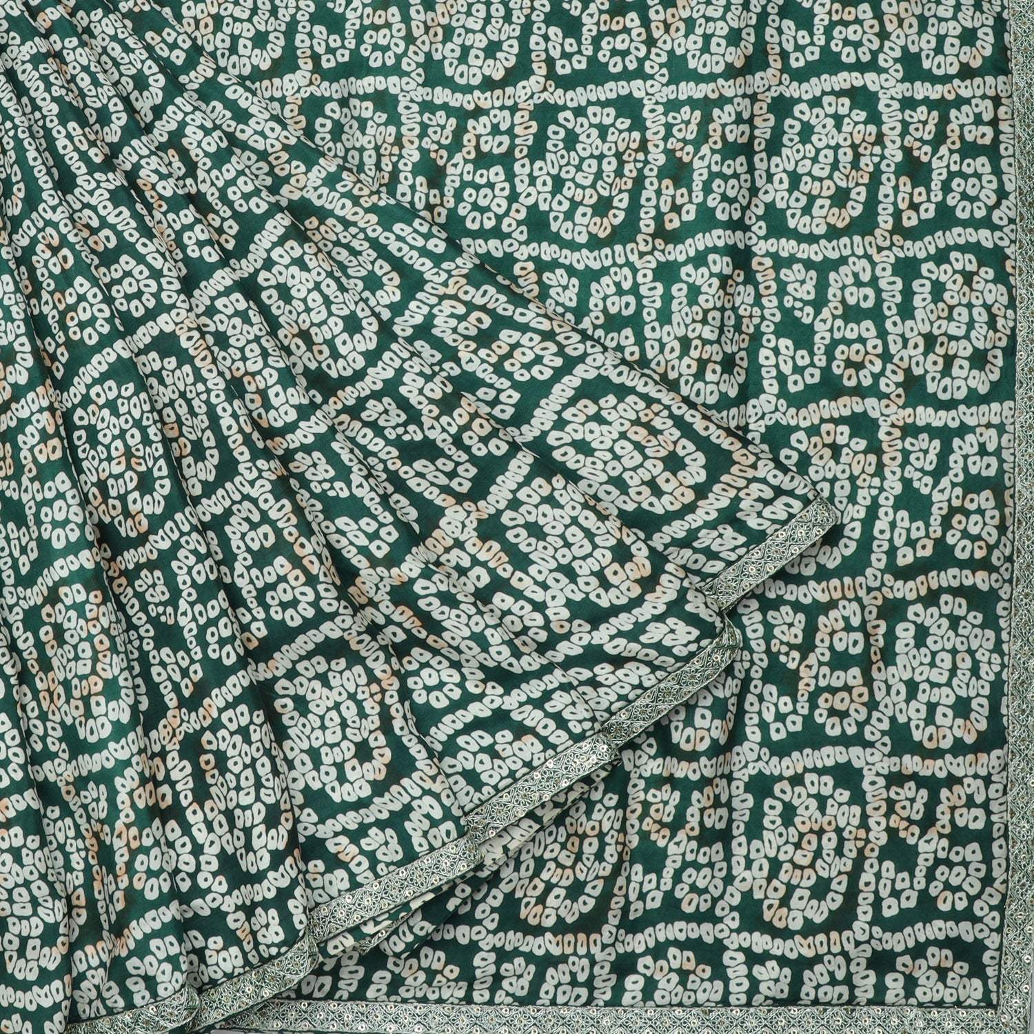 Green Silk Bandhani Printed Saree - Singhania's
