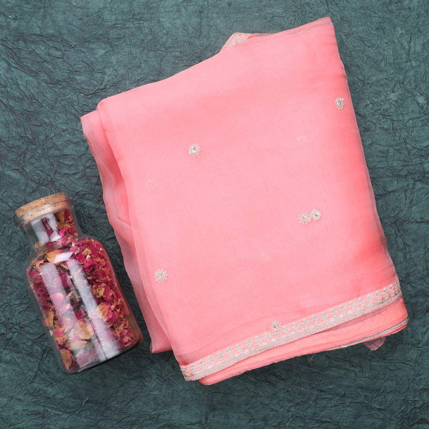 Pink Organza Embroidery Saree - Singhania's