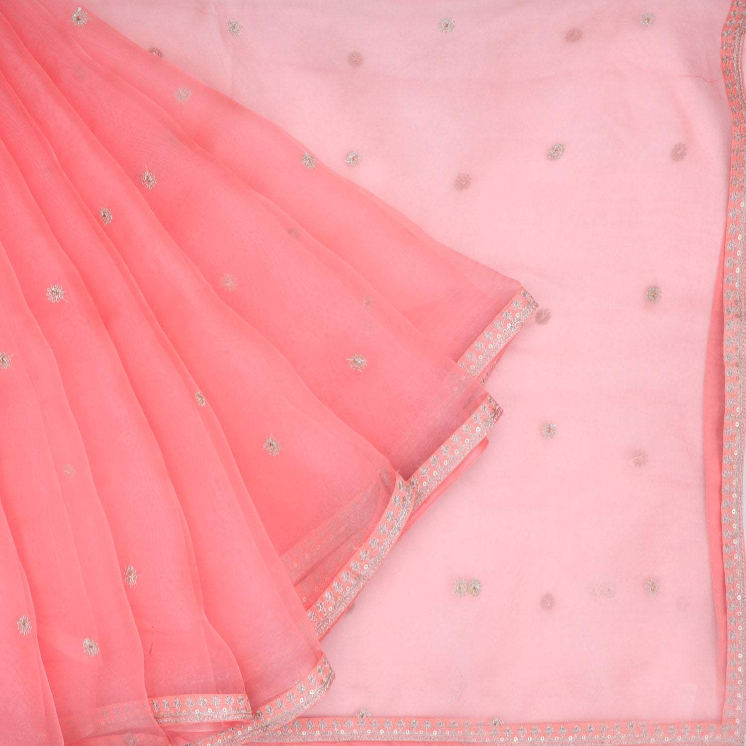 Pink Organza Embroidery Saree - Singhania's