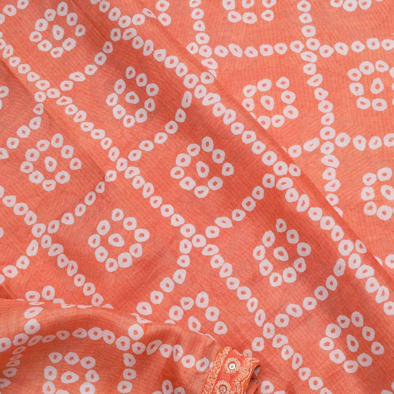 Orange Silk Bandhani Printed Saree - Singhania's