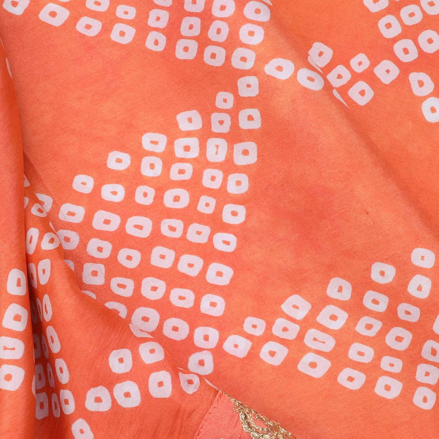 Orange Satin Bandhani Printed Saree - Singhania's