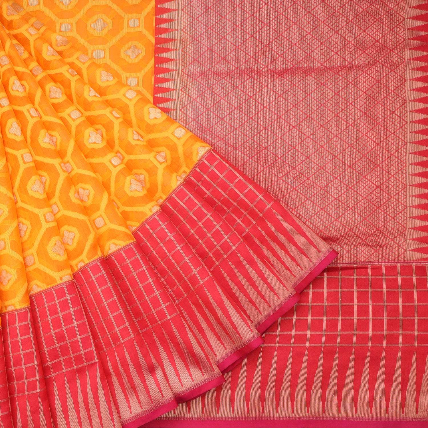 Orange Peel Banarasi Silk Saree - Singhania's