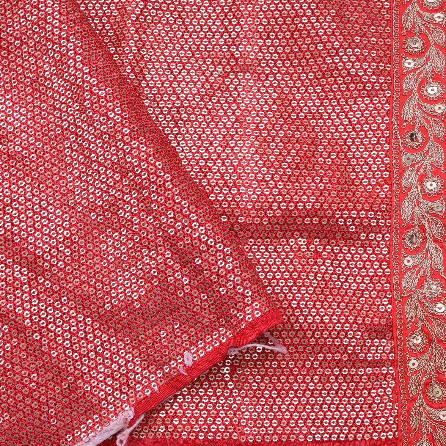 Tomato Red Printed Bandhani Silk Saree With Embroidery - Singhania's
