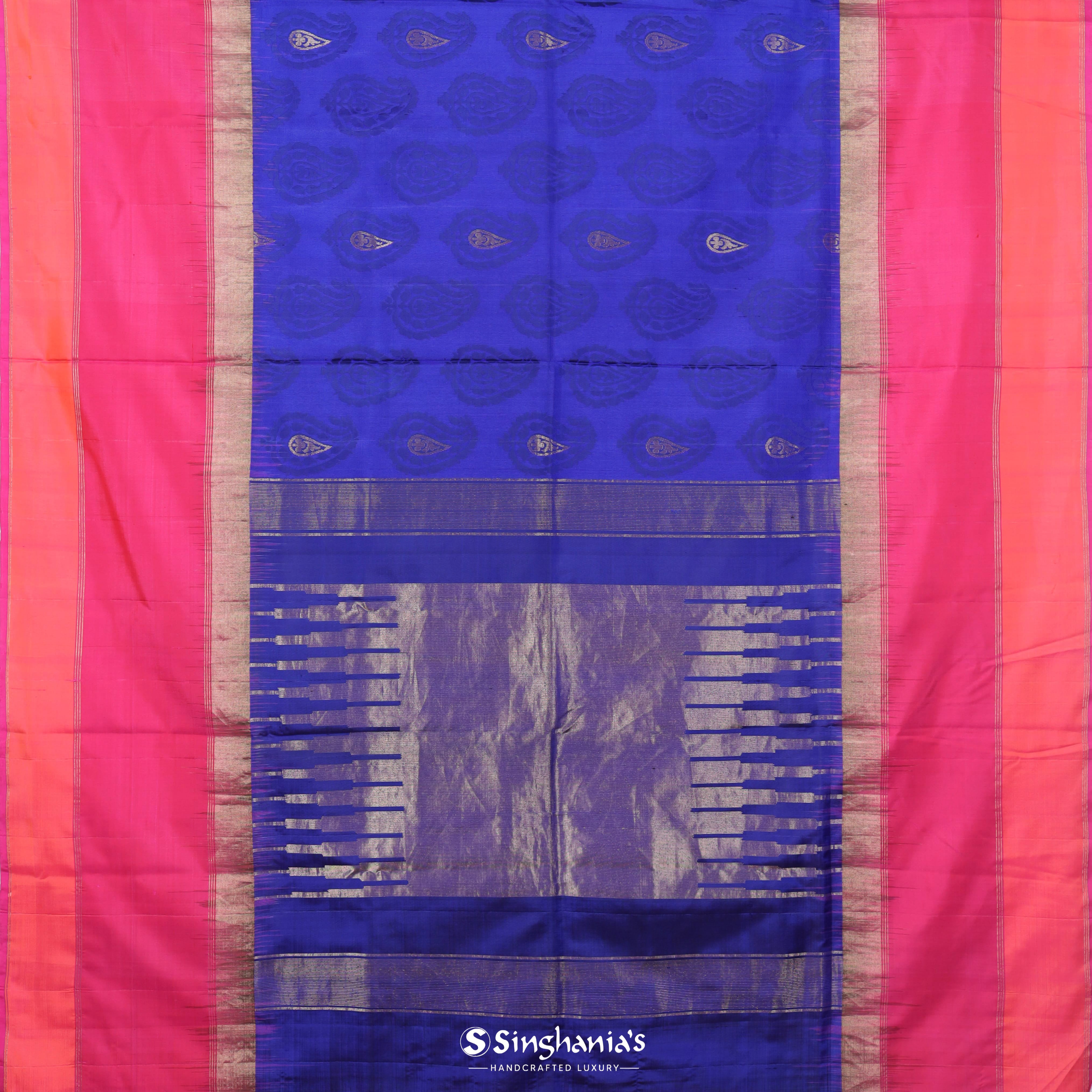 Bedazzled Blue Silk Banarasi Saree With Floral Buttas