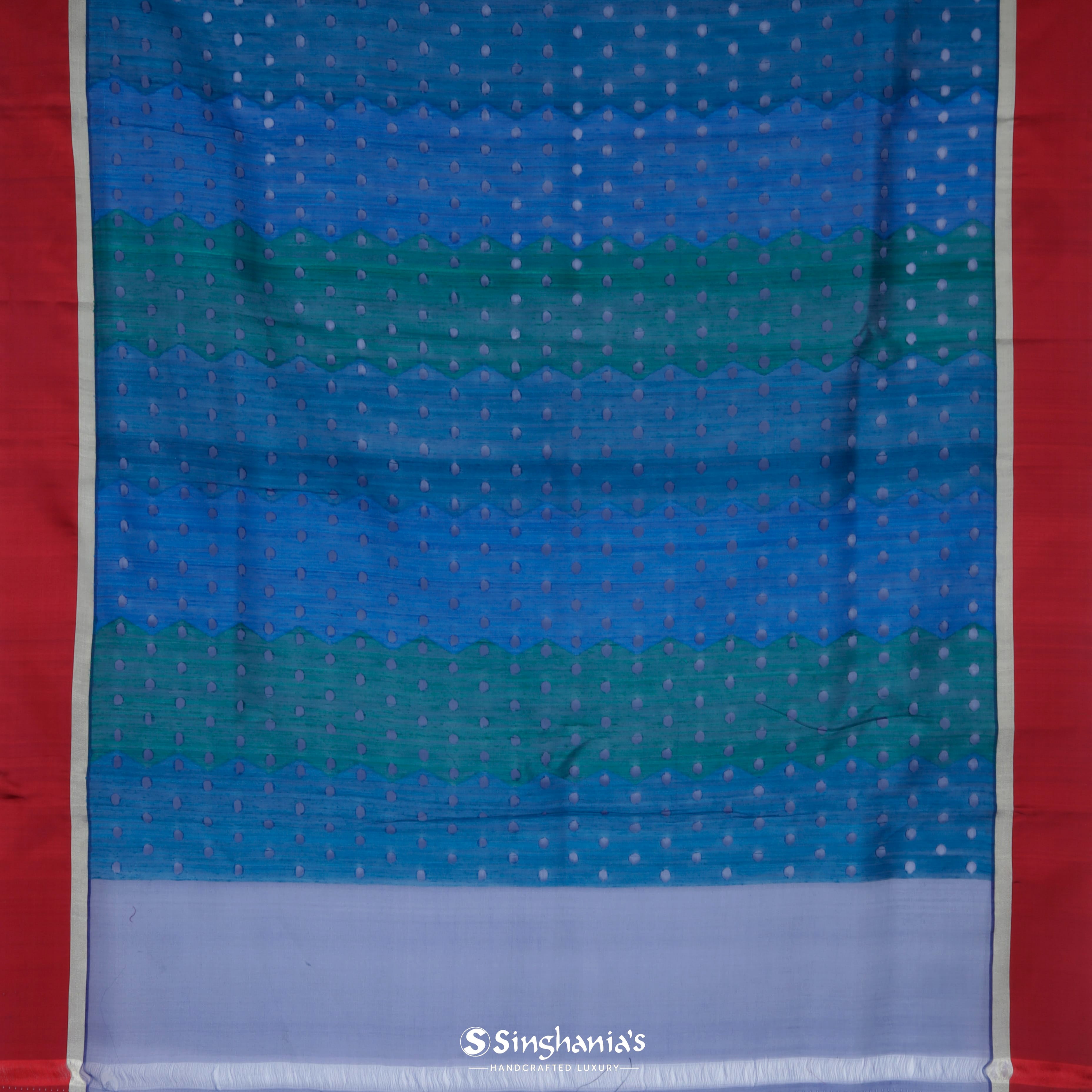 Dual Green Blue Matka Embroidery Saree With Geometrical Pattern