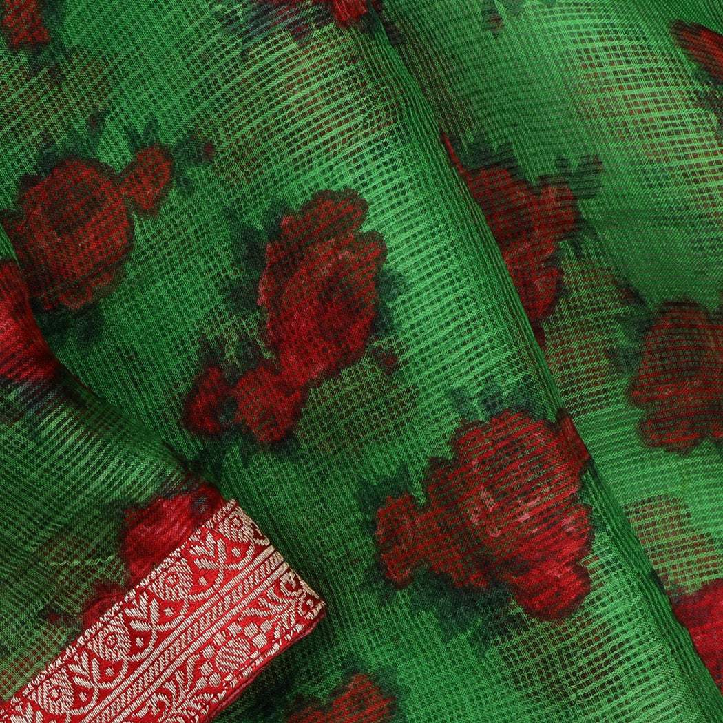 Vibrant Green Printed Silk Kota Saree With Embroidery - Singhania's
